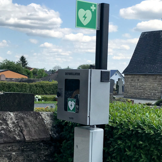 AED-Außenwandkasten Grau | IP54 inkl. Alarm, Lüftung und Heizung