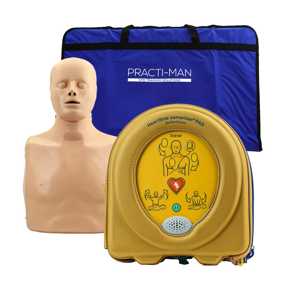 AED training set: HeartSine PAD 350P defibrillator + Practi-Man training dummy