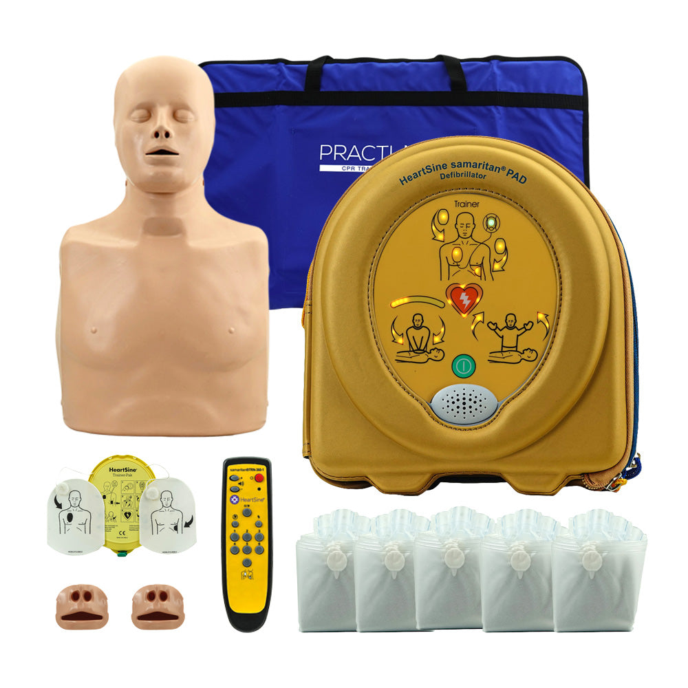 AED training set: HeartSine PAD 500P defibrillator + Practi-Man training dummy