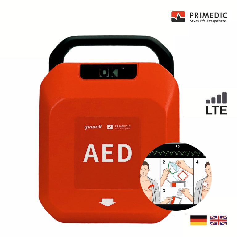 HeartSave YA mit LCD-Bildschirm, automatische Schockabgabe, Fernüberwachung mit LTE-Modul und IoT-Lizenz, DE/EN