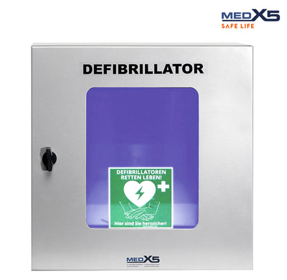 AED-Außenwandkasten Grau | IP54 inkl. Alarm, Lüftung und Heizung