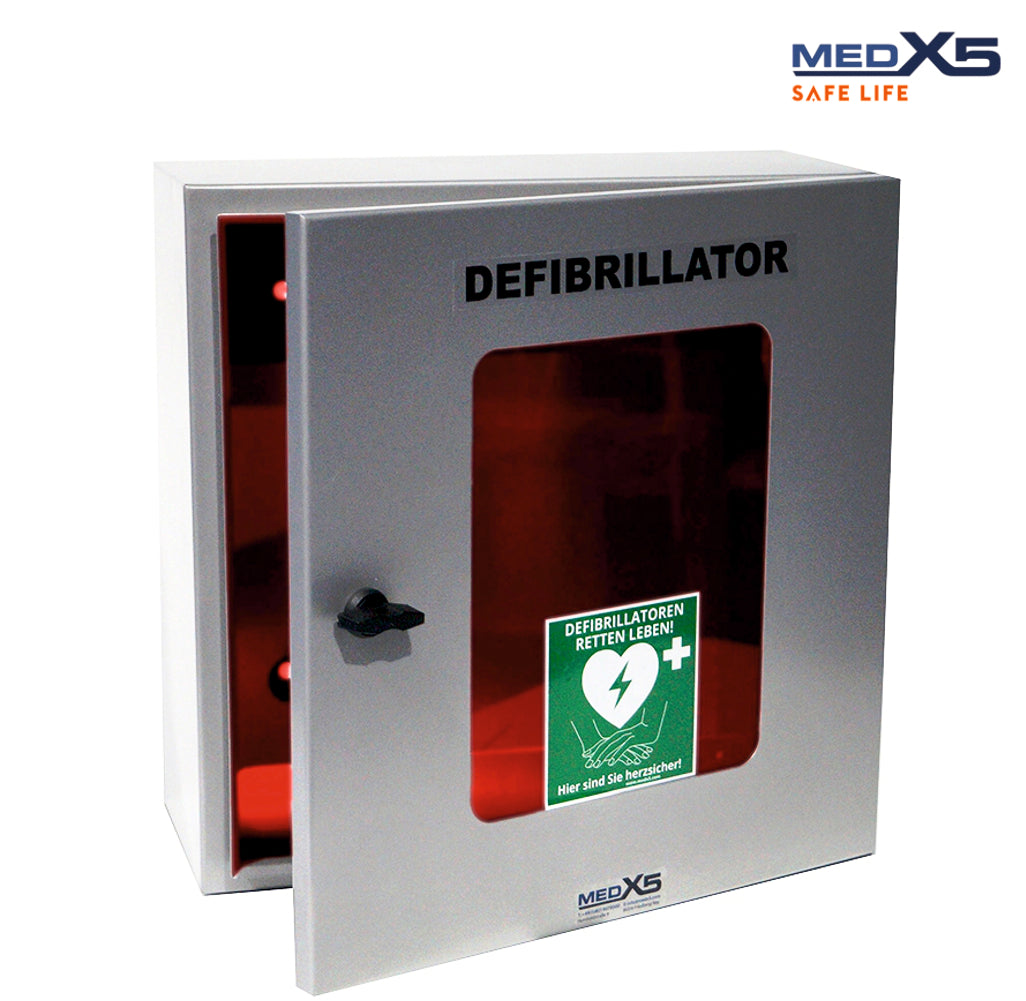 AED-Außenwandkasten Grau | IP54 inkl. Alarm, Lüftung und Heizung