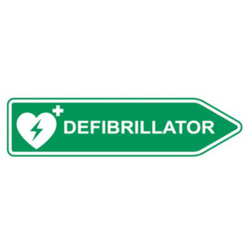 Defibrillator (AED) road sign pointing right