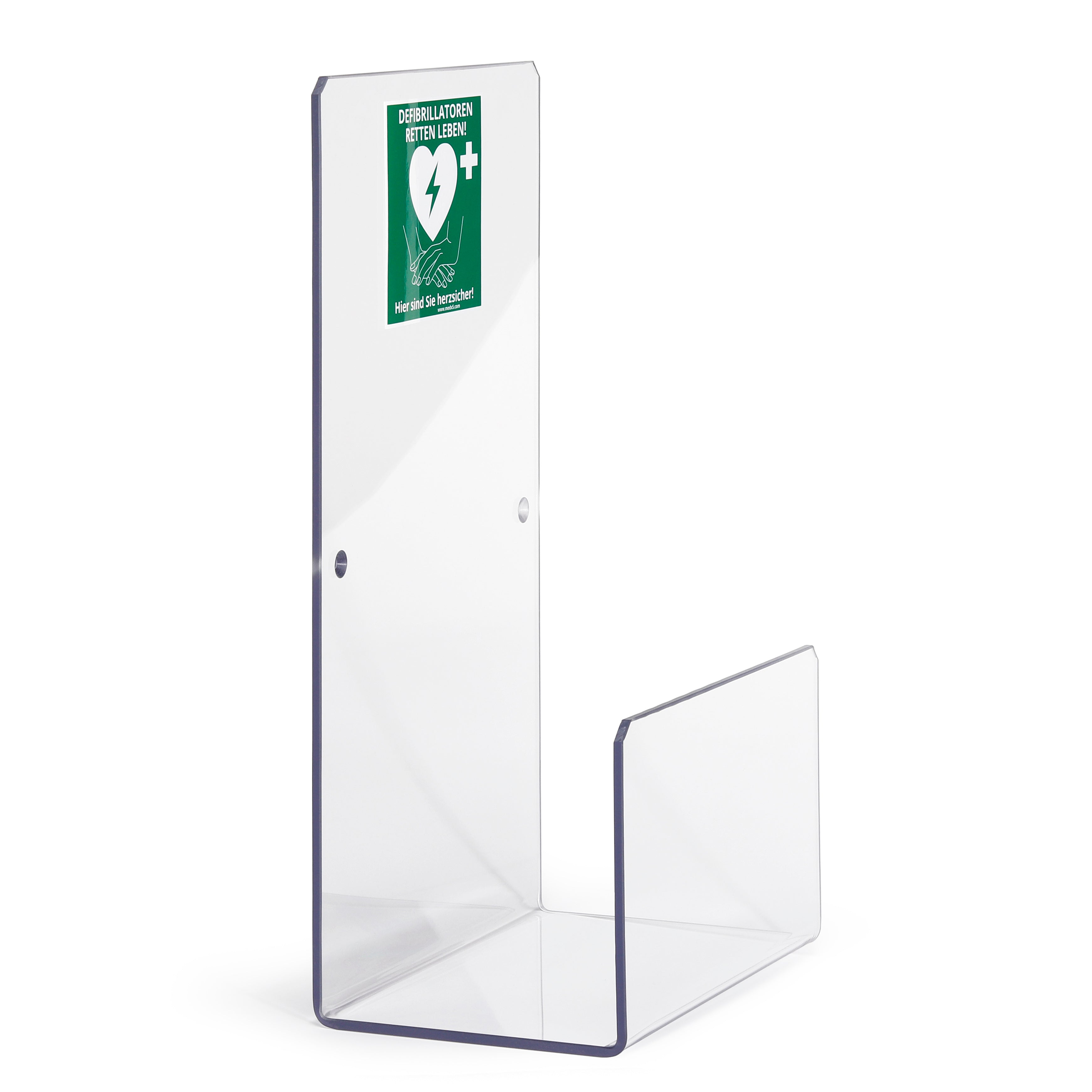 Defibrillator wall mount made of acrylic glass