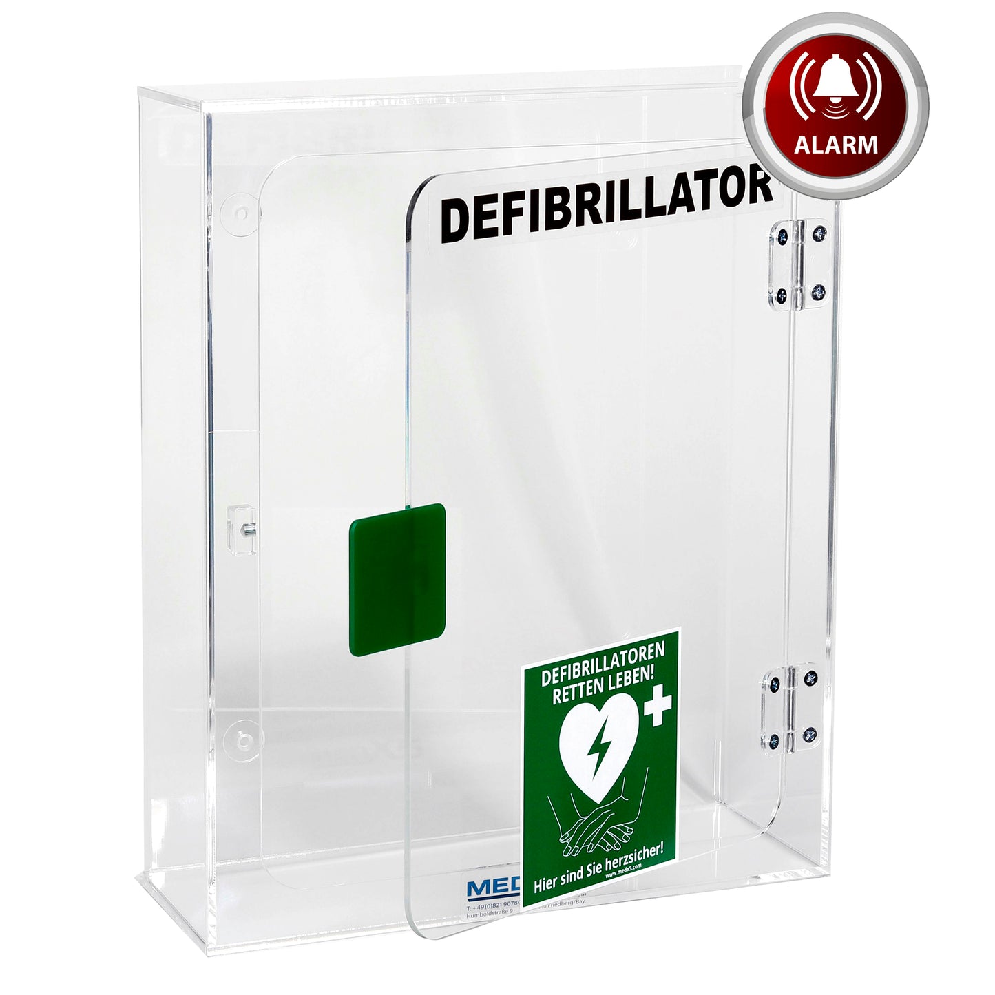 AED-Acrylwandkasten für Innenbereich | Mit Türalarm & Zubehör