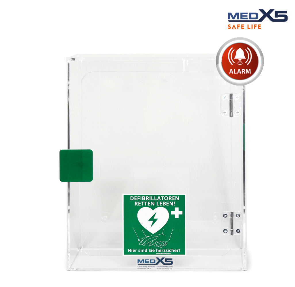 AED-Acrylwandkasten für Innenbereich | Mit Türalarm & Zubehör