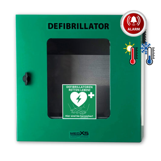 Universal AED-Außenwandkasten (Grün) | Klimatisiert & Alarmgesichert