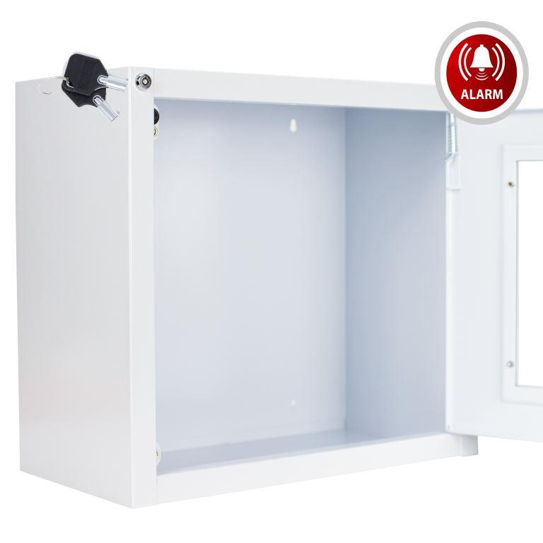 AED-Metallwandkasten für Innenbereich | Mit Türalarm & Zubehör (Weiss)