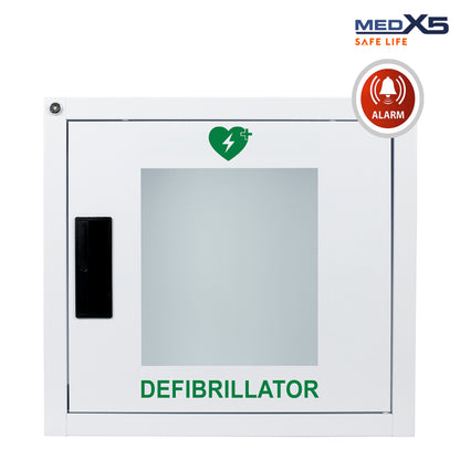 AED-Metallwandkasten für Innenbereich | Mit Türalarm & Zubehör (Weiss)