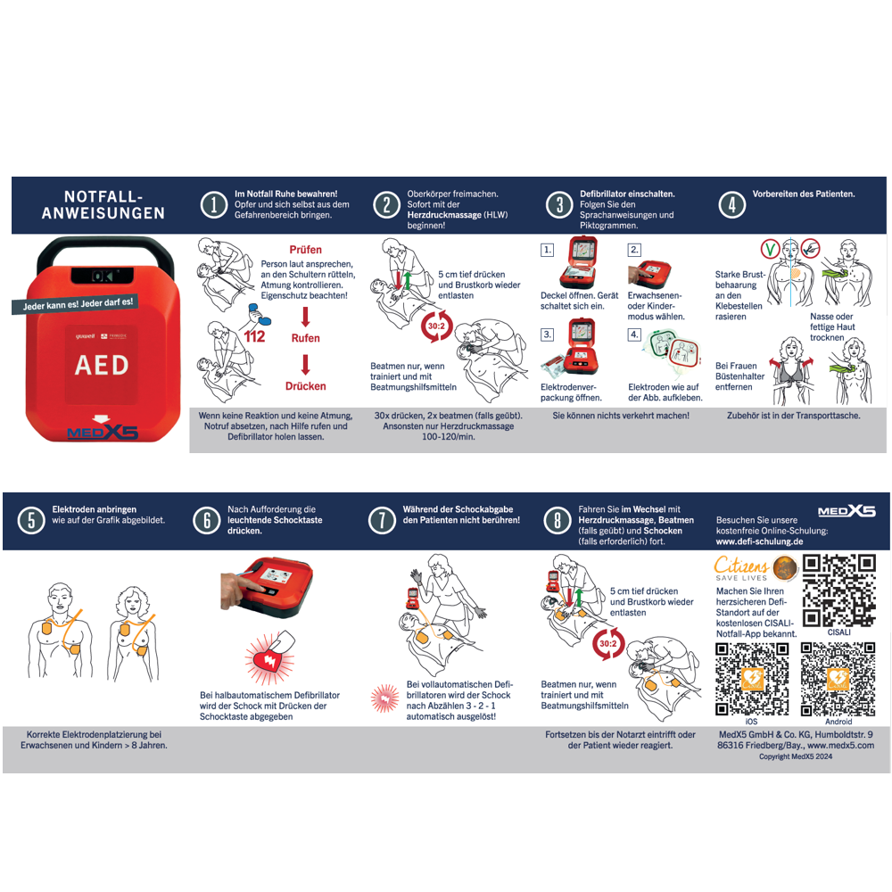 50 pcs. First aid leaflets for cardiac massage with HeartSine defibrillator