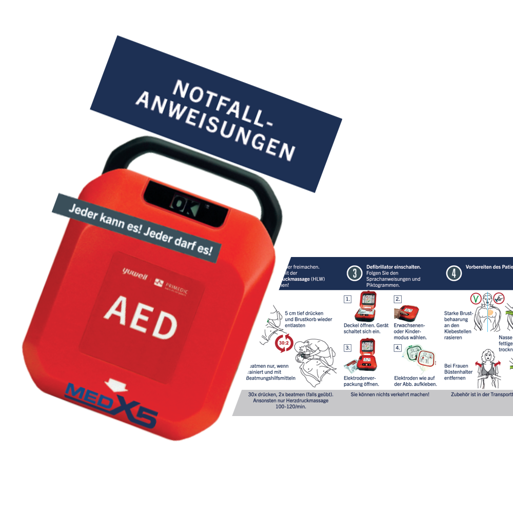 50 pcs. First aid leaflets for cardiac massage with HeartSine defibrillator