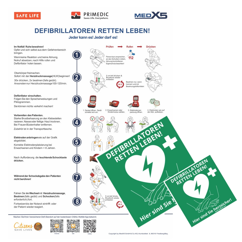 Defibrillator/AED location marking – Primedic sticker set