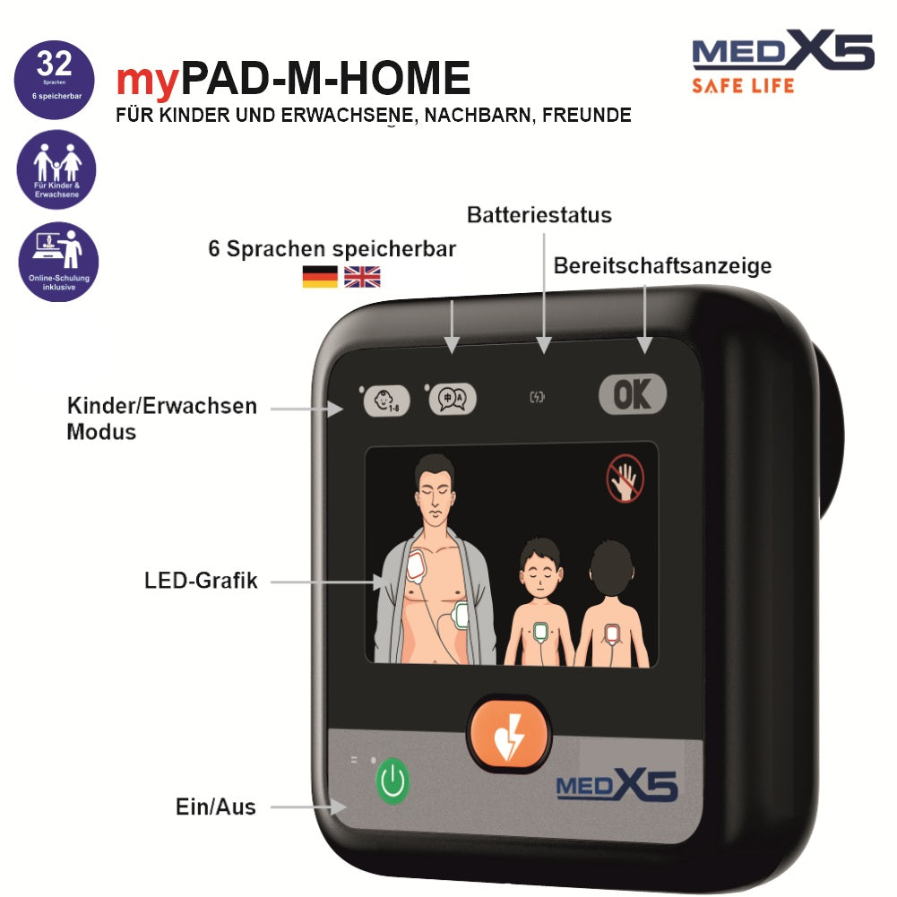 Heimdefibrillator myPAD-M | halbautomatischer AED für zuhause, Privat & Freizeit