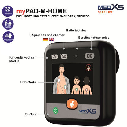 Heimdefibrillator myPAD-M | halbautomatischer AED für zuhause, Privat & Freizeit