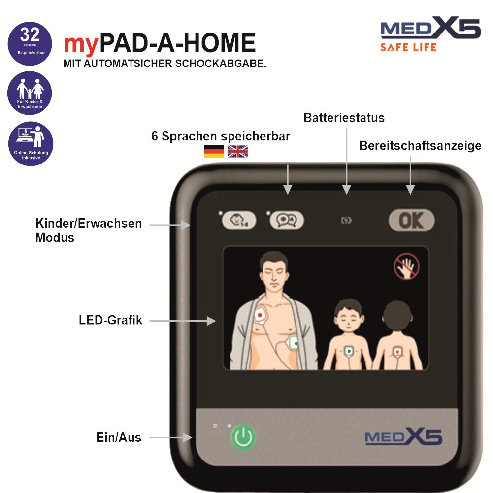 Heimdefibrillator myPAD-A | vollautomatischer AED  für zuhause, Privat & Freizeit