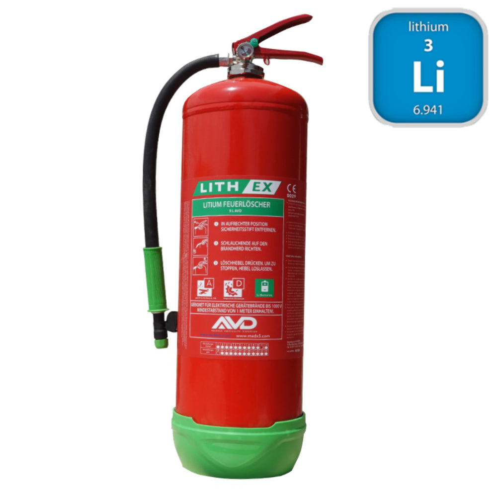 LithEX AVD-Feuerlöscher 9L | Li-Ion-Akkus 500-750Wh | A & E Brände