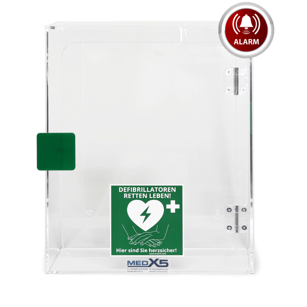 Defibrillator AED Acrylglas-Wandkasten, innen, mit Alarm, Universalgröße