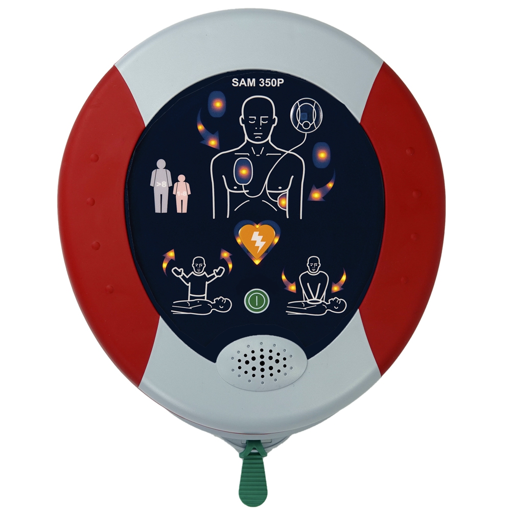 SAM Heimdefibrillator in Erste-Hilfe-Wandtasche (befüllt) für zuhause und unterwegs. 8 Jahren Servicegarantie, wartungsfrei