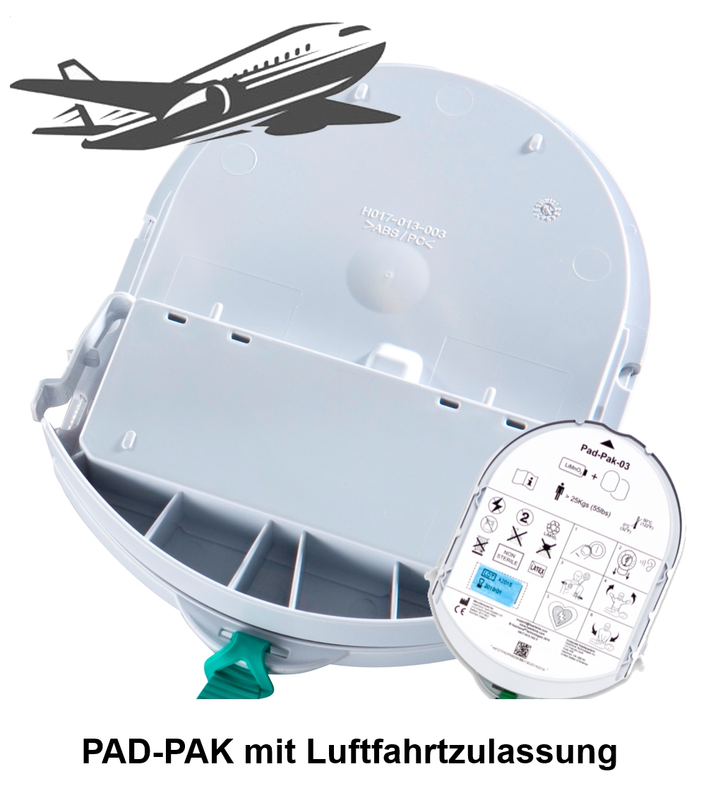 Batterie- & Elektrodenkassette PAD-PAK 07 mit ETSO Luftfahrtzulassung für Erwachsene und Kinder > 8 J.