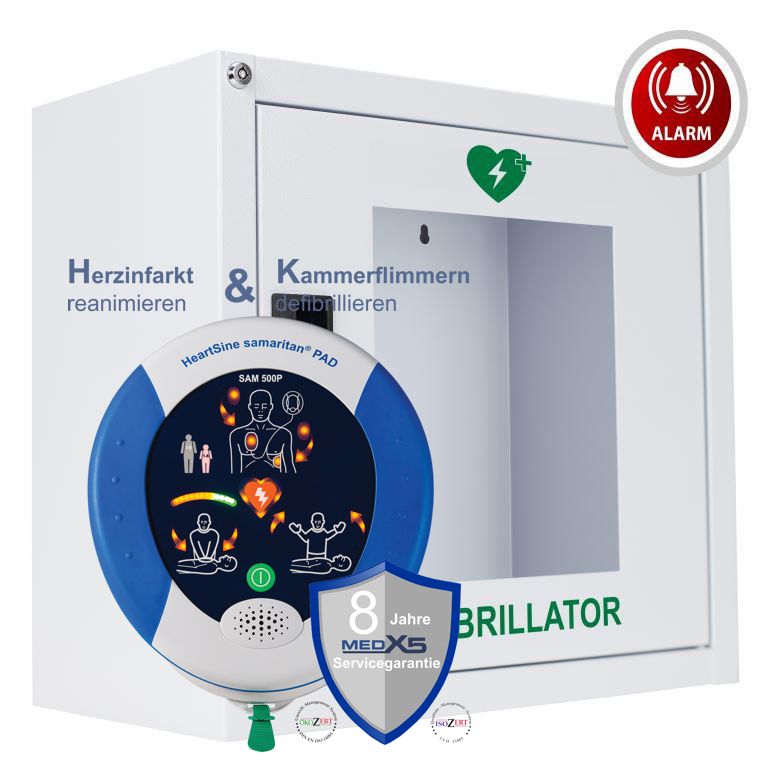 HeartSine SAM 500P, DE, Indoor-Paket mit Metallwandkasten inkl. Alarm