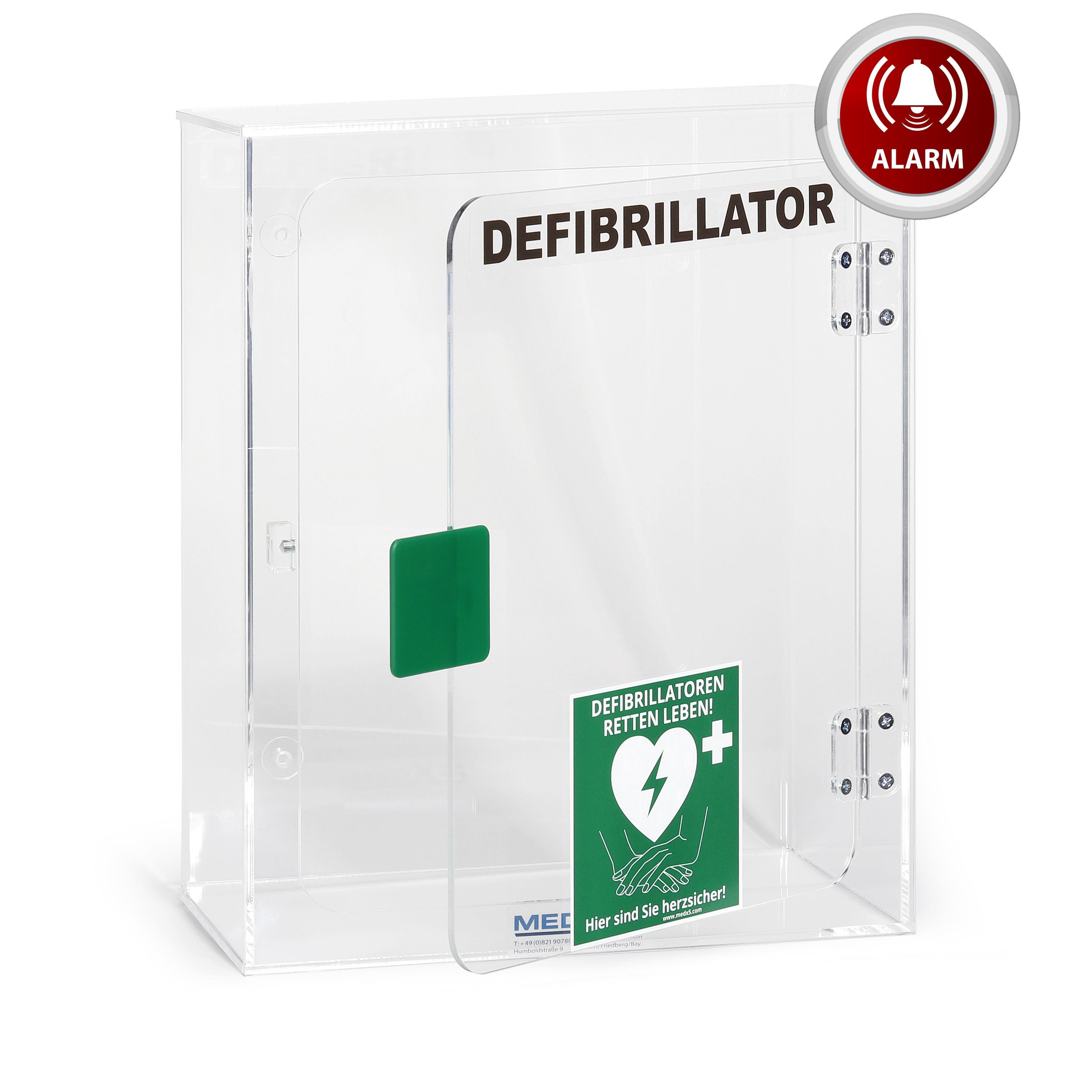 Defibrillator AED Plexiglas-Wandkasten, innen, mit Alarm, Universalgröße