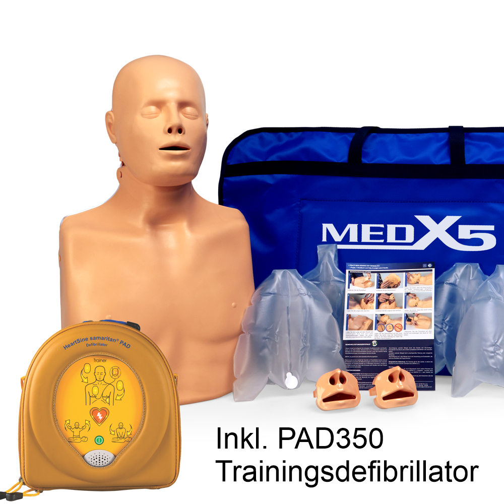 HeartSine Defitrainer PAD 350P, mehrsprachig & Herzdruckmassage Übungspuppe Practi-Man