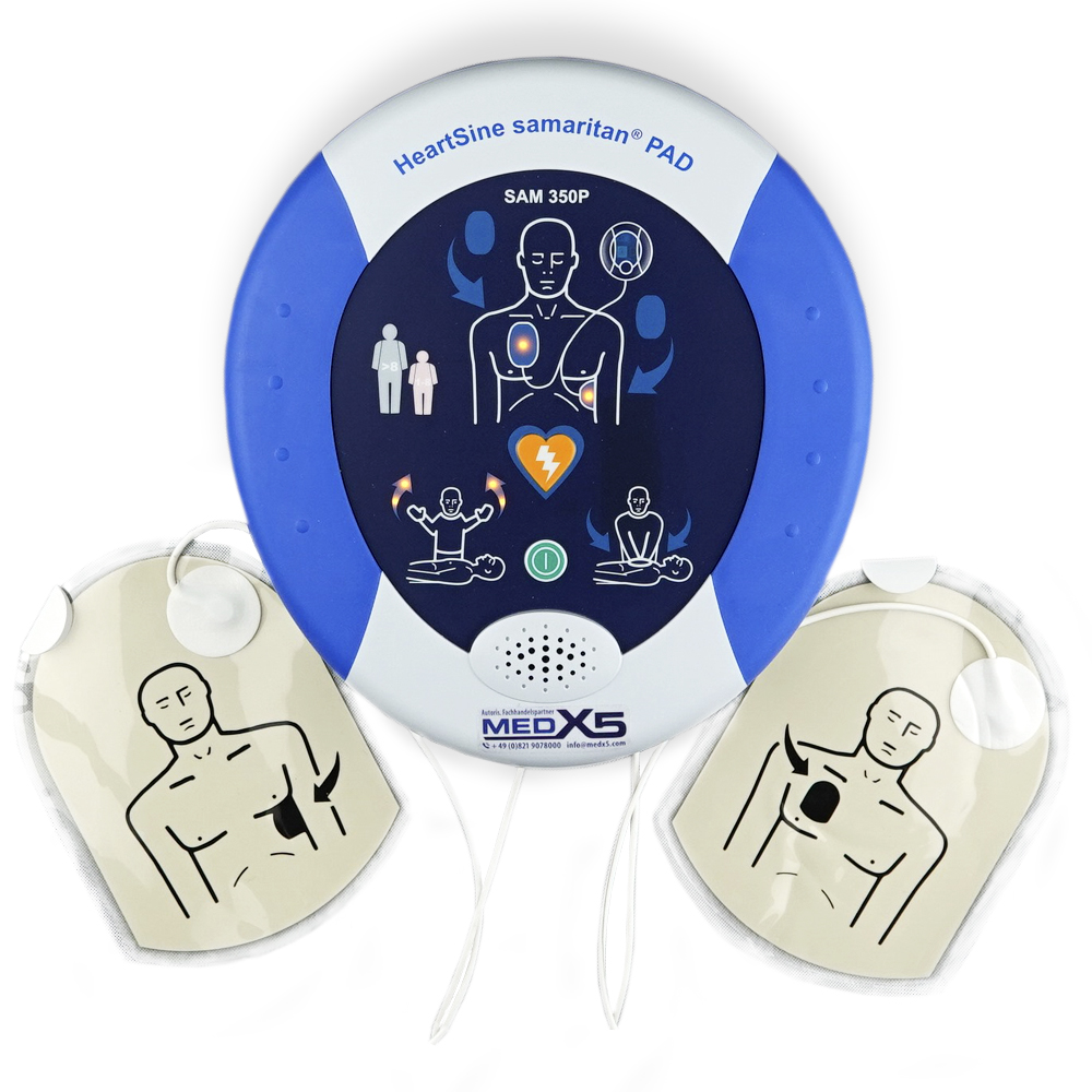 SAM Erste-Hilfe-Defibrillator für Privatpersonen, 4 J. MedX5 Servicegarantie, manuelle Schockabgabe, wartungsfrei