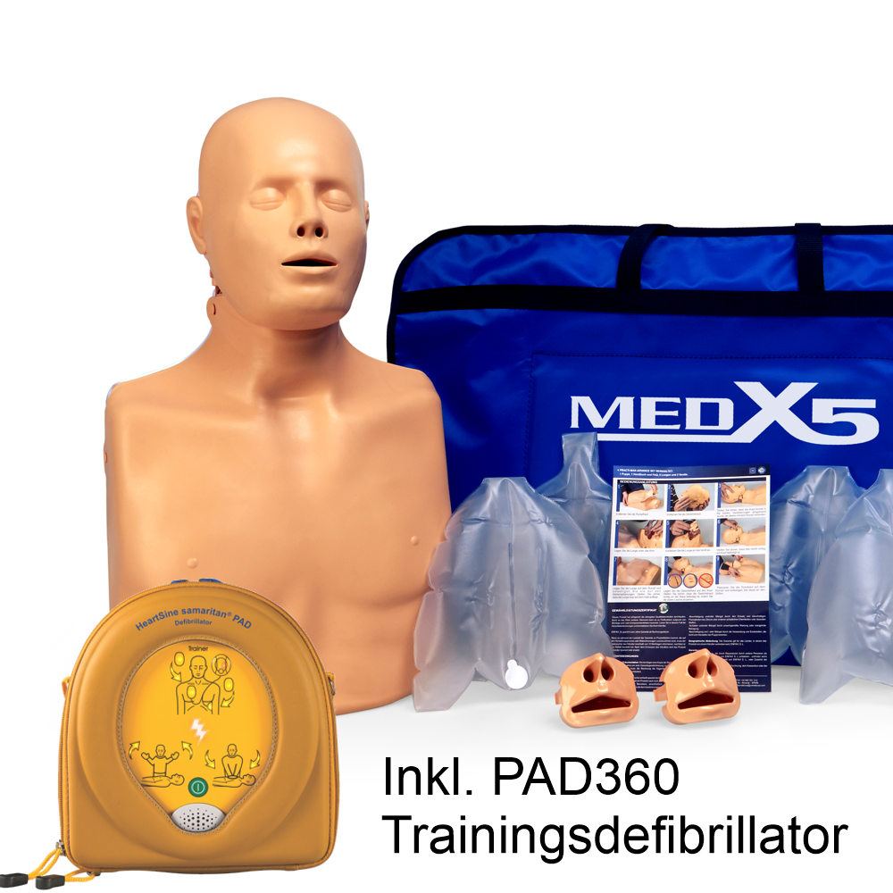 HeartSine Defitrainer PAD 360P, mehrsprachig & Herzdruckmassage Übungspuppe Practi-Man