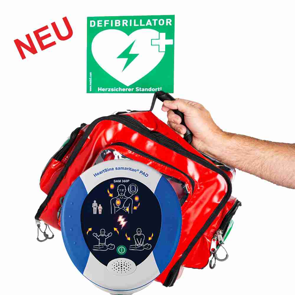 HeartSine SAM 360P Laiendefibrillator + Erste-Hilfe-Wandtasche (für DIN Befüllungen) mit Defibrillatorfach