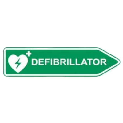 Defibrillator AED-Standort-Straßenschild, rechtsweisend