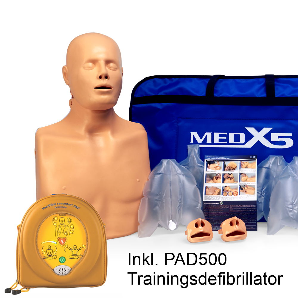 HeartSine Defitrainer PAD 500P, mehrsprachig & Herzdruckmassage Übungspuppe Practi-Man