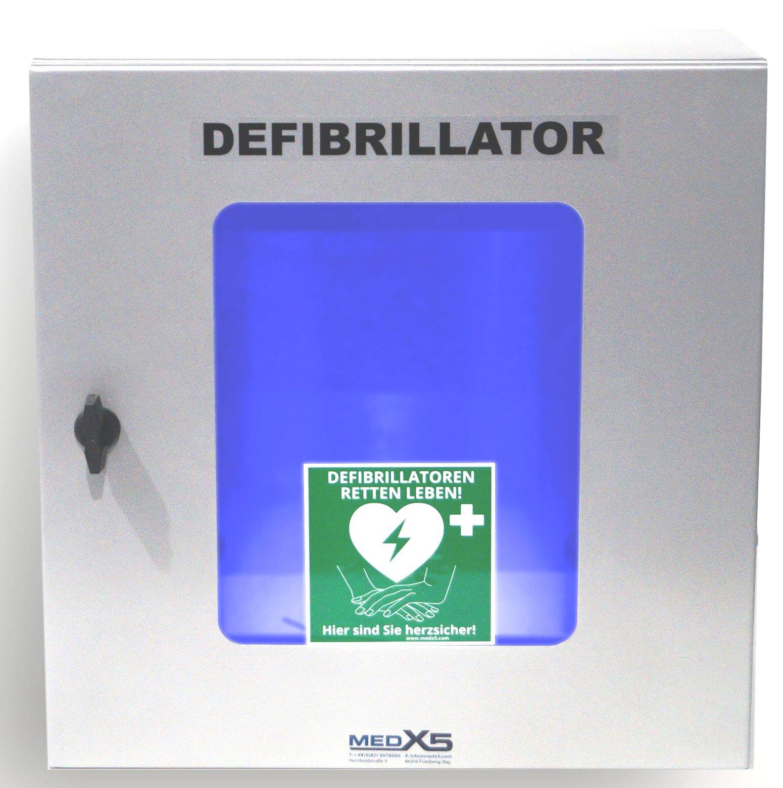 Defibrillator AED Außen-Wandkasten klimatisiert, mit Alarmen, beleuchtet, Universalgröße, S
