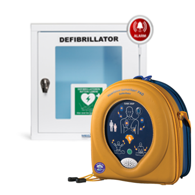 AED-Indoor-Paket mit Metallwandkasten & HeartSine SAM350P Erste-Hilfe- & Laiendefibrillator