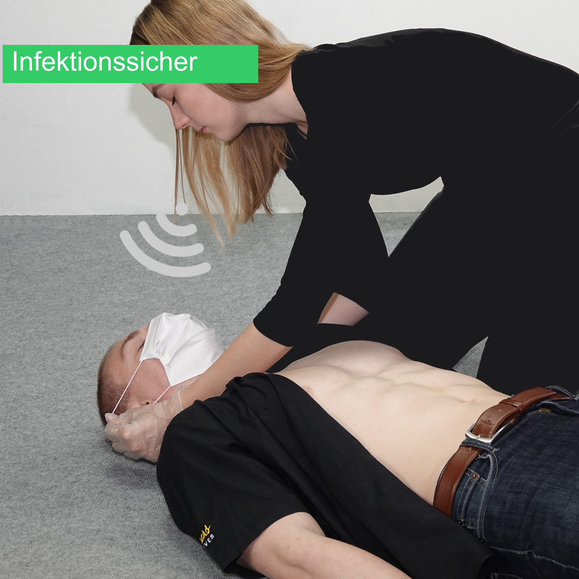 Erste-Hilfe-Poster zur Herzdruckmassage mit Defibrillator (HLW-D), DIN A3