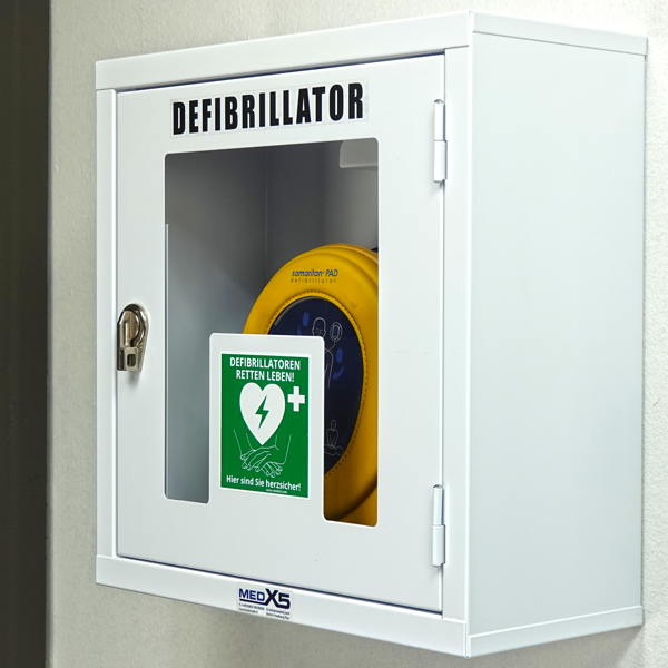 AED-Indoor-Paket mit Metallwandkasten & HeartSine SAM360P Erste-Hilfe- & Laiendefibrillator