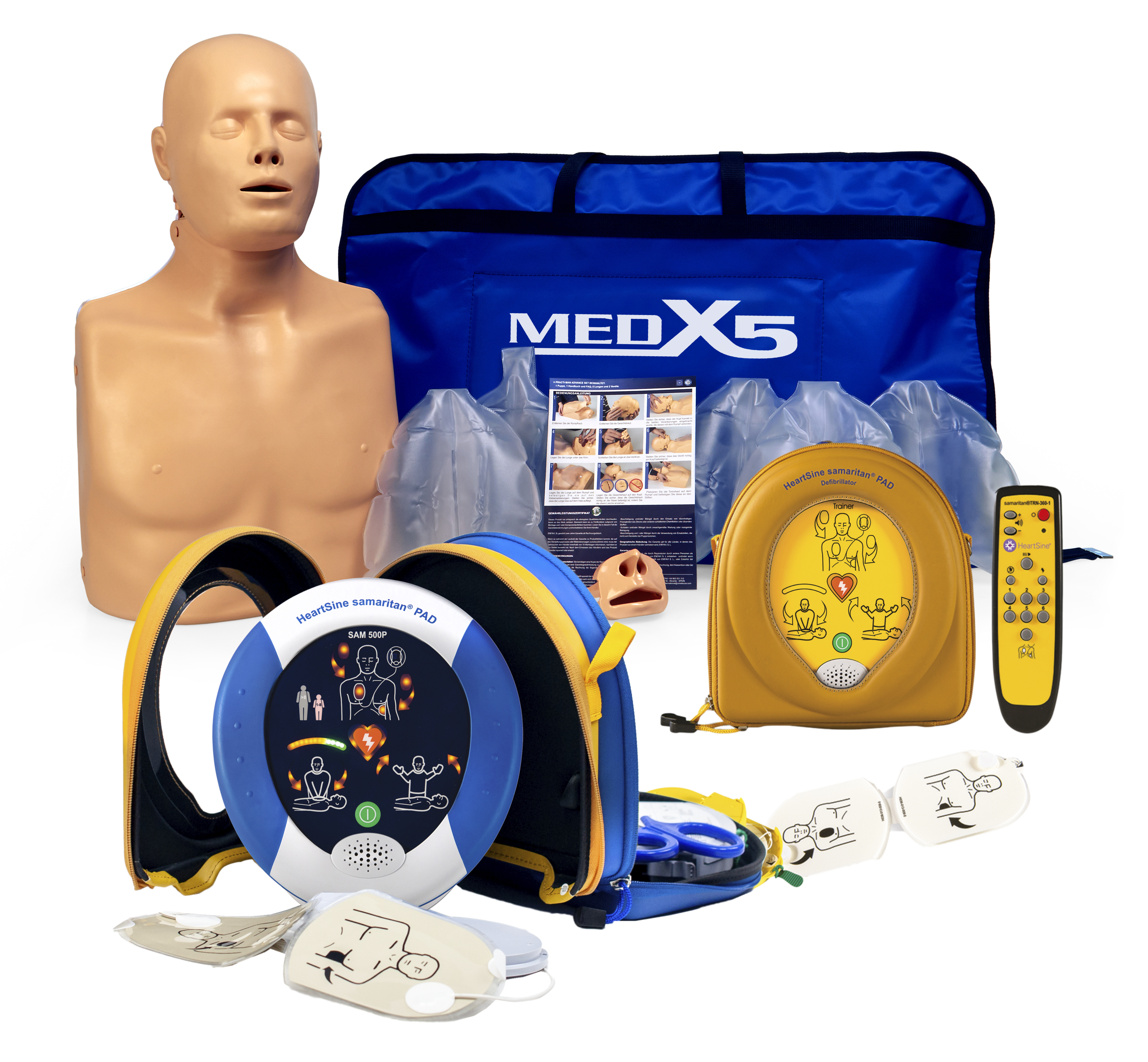 HeartSine SAM 500P Defibrillator, PAD500 Trainer und 2 in 1 Übungspuppe